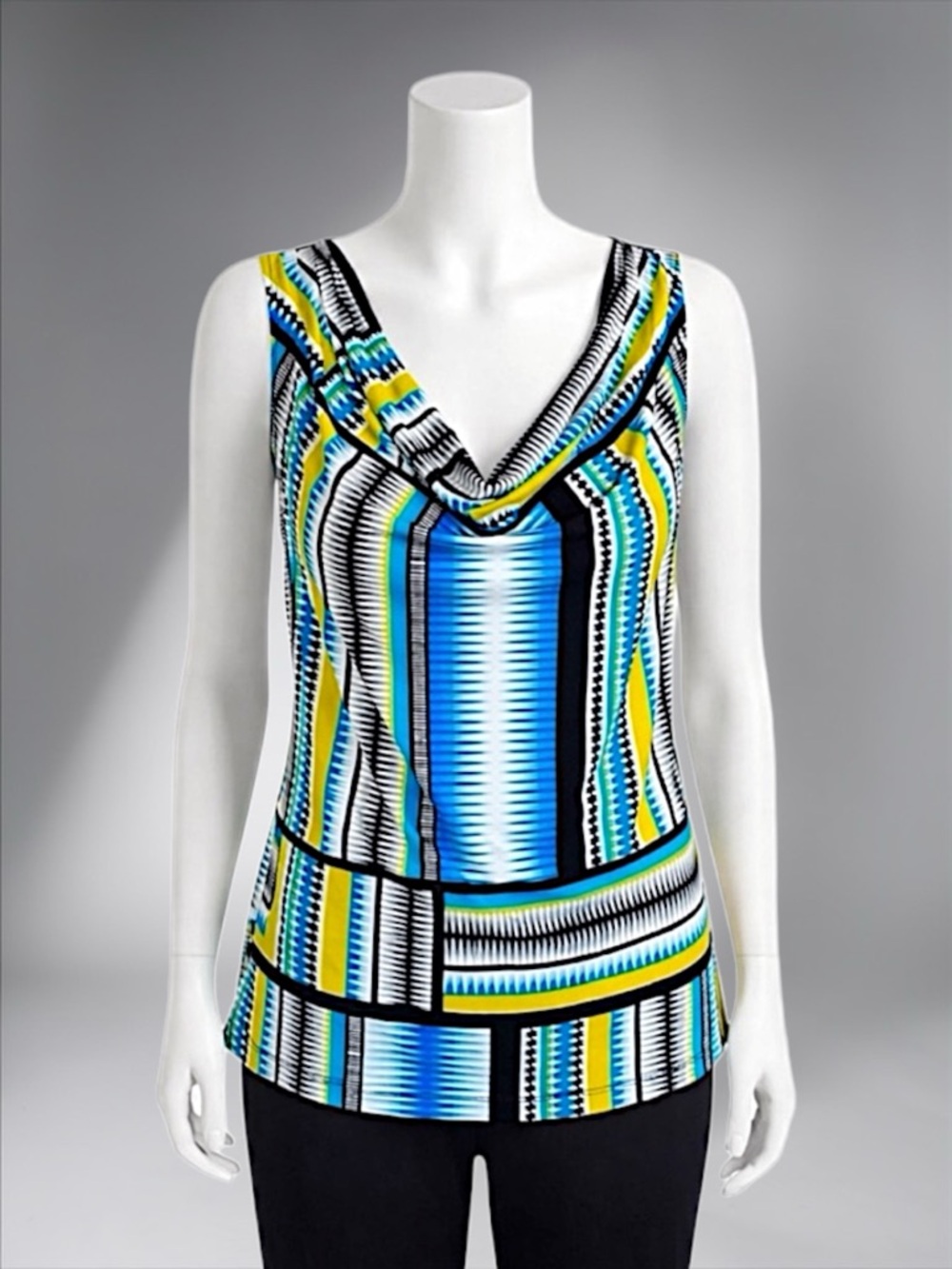 Calvin Klein Lime Green Multi-Color Sleeveless Cowl-Neck Blouse